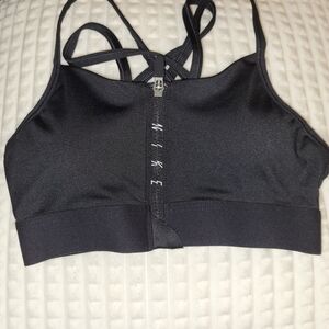 Nike Women's Black Zip-Front Sports Bra With Hook Closure